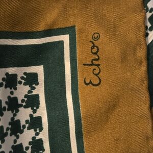 Vtg ECHO Silk Scarf • Mod Geometric Square • Houndstooth Rust Green 70s 80s